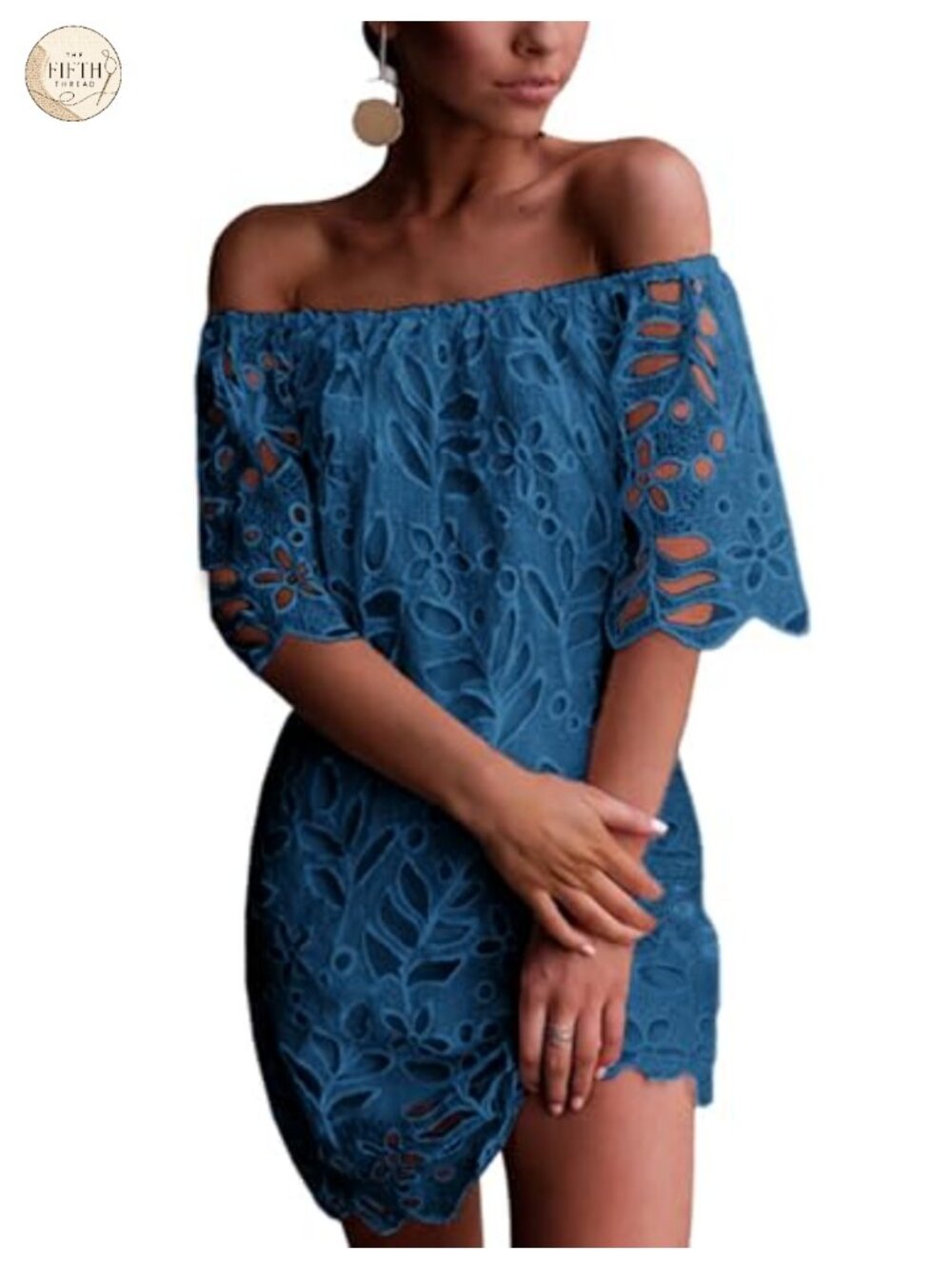Off Shoulder Lace Mini Dress Boho Eyelet Summer Party